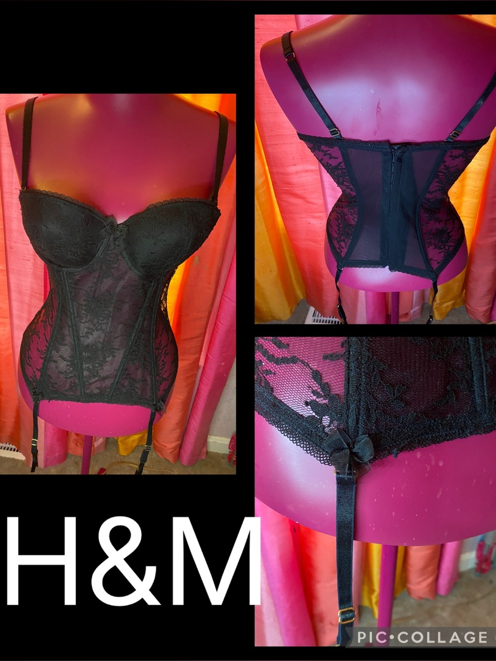 H&M Lingerie black lace Corset with Garters size 10